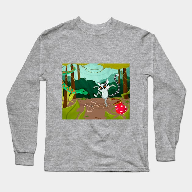 lemur playing in a jungle Long Sleeve T-Shirt by Tamarauniverse96